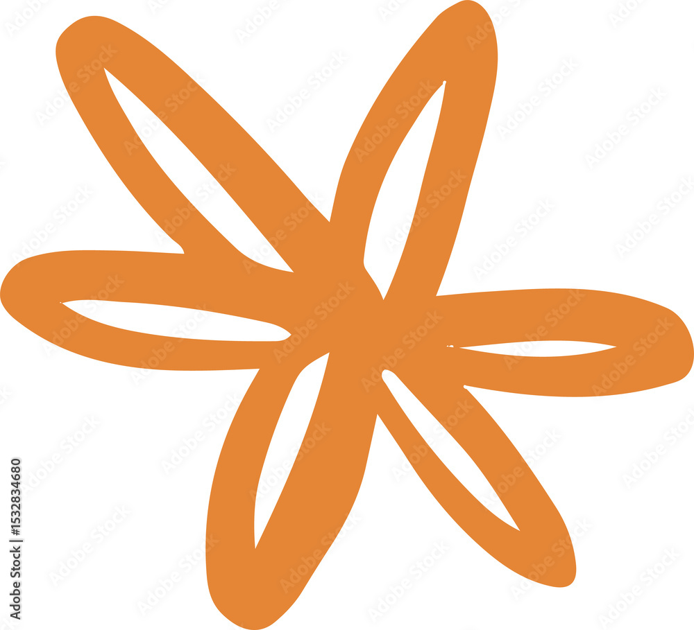 Poster abstract flat vector displaying five linked orange loops forming star shape on transparent canvas