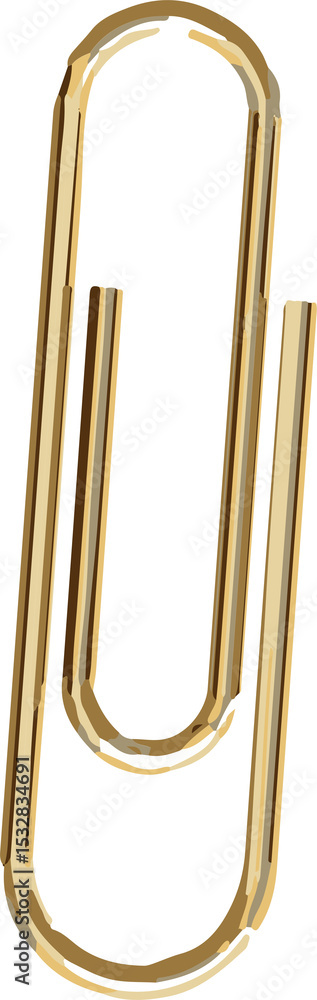 Poster slender golden paperclip in double loop shape is floating in 3d art, transparent background