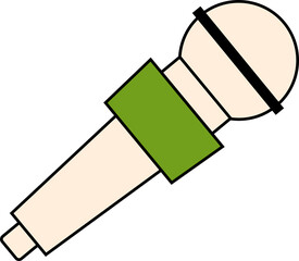 Stylized handheld microphone is floating on transparent background with beige handle and green band