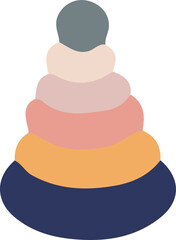 Flat design stacking ring set is being shown on transparent background with six muted-color rings