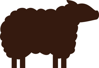 Dark brown sheep silhouette is standing on transparent background in flat design illustration