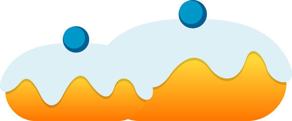 Flat-style hills are being shown on clear bg with gradient orange waves, blue drips and circles