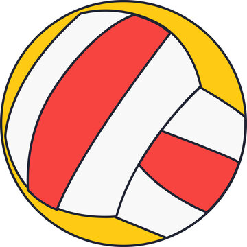 Fototapeta Stylized volleyball is showing flat red-white panels, dark outlines and yellow ring on transparent