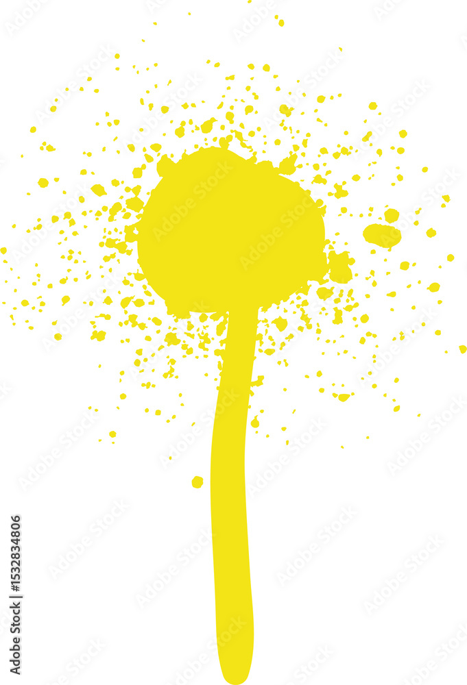 Poster flat design yellow paint splatter is taking lollipop shape with drip on transparent background