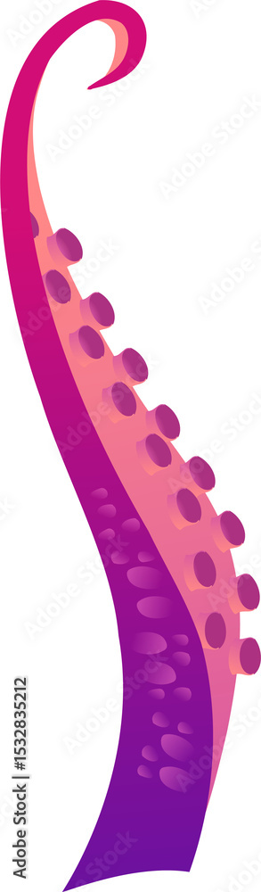 Poster flat design tentacle displaying purple to pink gradient with suction cups on transparent background