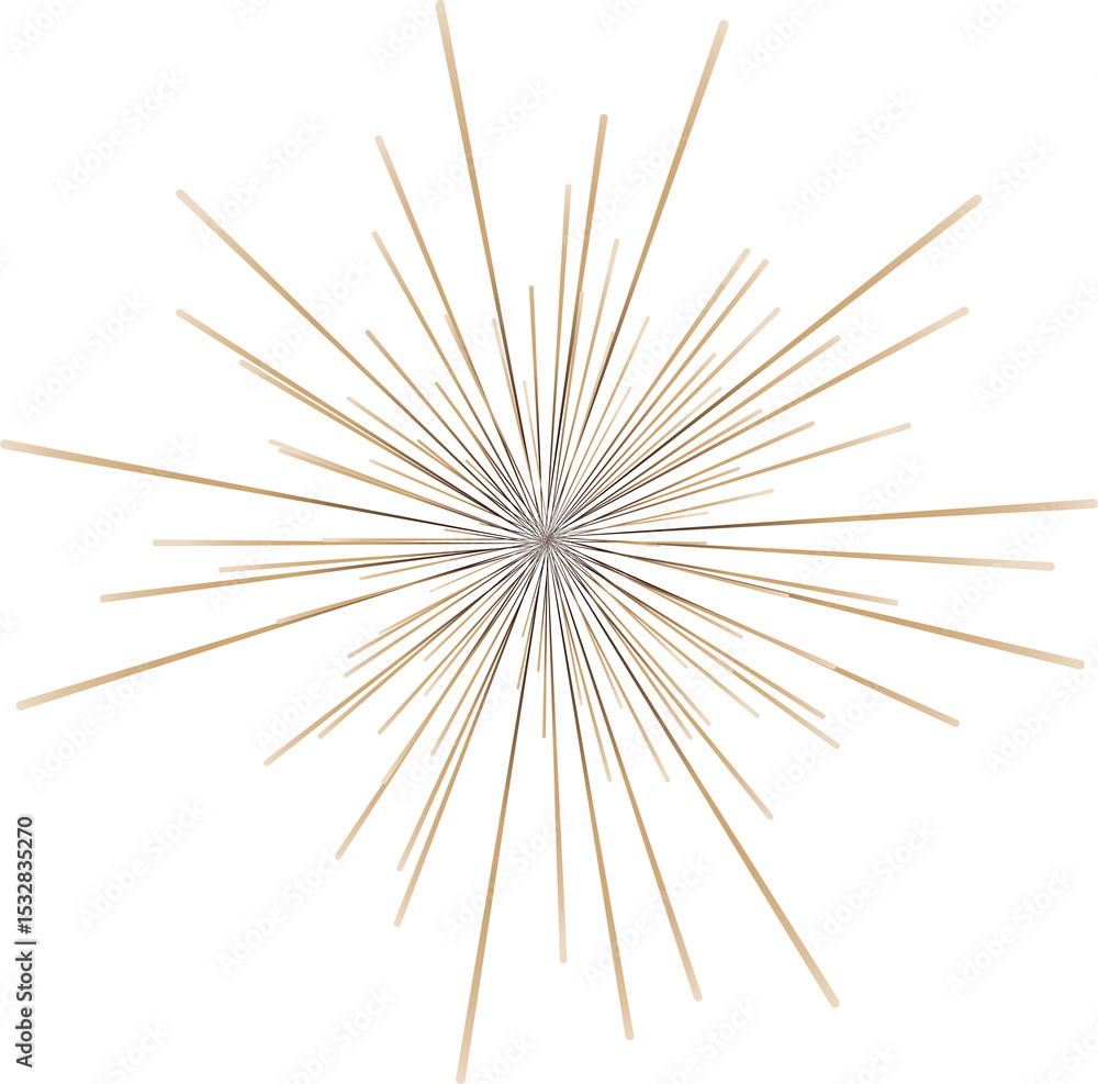 Poster showing flat abstract burst with gold gradient rays radiating from core on transparent background