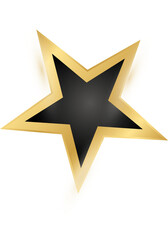 Stylized five-pointed star is floating on transparent background, featuring gold border and glow