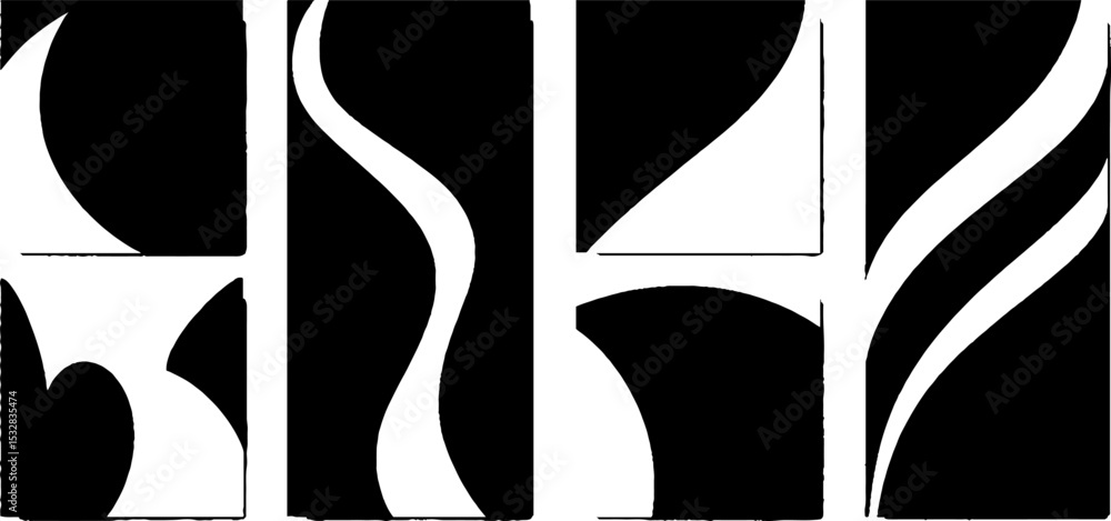Poster abstract black and white design with curved lines and swirl patterns for creative projects