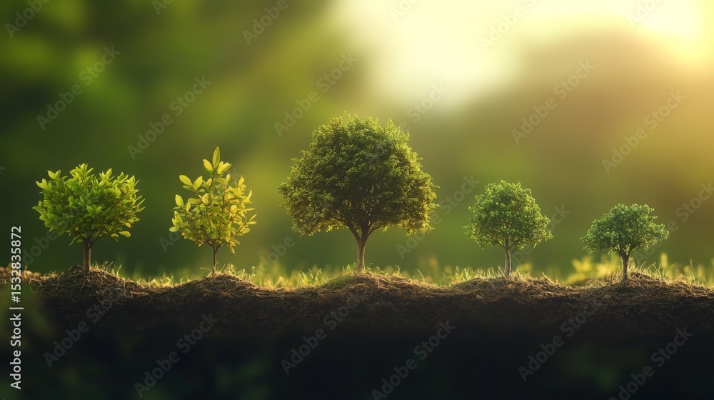 Poster A time-lapse-inspired image showing different growth stages of a tree from seed to maturity on a split-screen.
