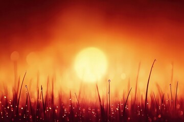 Sunrise Over Dew-Kissed Grass at Morning Light