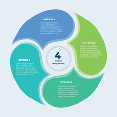 circular infographic template with 4 colorful options in a rounded segmented layout. Includes editable text placeholders and smooth overlapping shapes. Ideal for presentation, report, or data visualiz