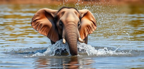 A playful elephant playfully sprays water, creating a delightful splash, shower, wild