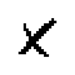 Fototapeta premium Pixelated icon of crossed swords in a mosaic style, evoking retro video game aesthetics.