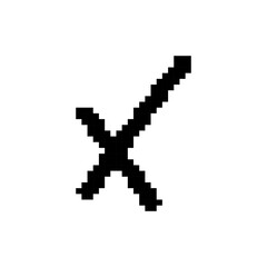 Fototapeta premium Pixel mosaic icon featuring crossed X retro gaming style with bold, minimalist design.
