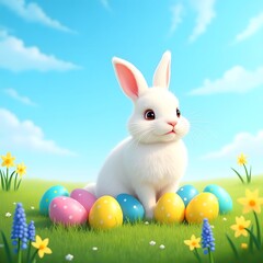 Fototapeta premium easter bunny with eggs