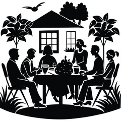 Outdoor gathering with trees-  Adobe Illustrator Artwork