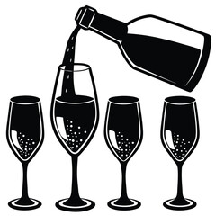 Elegant Celebration: Champagne Bottle Pouring into Flutes, a Toast to Sophistication and Joyful Moments, with Bubbles Dancing in the Glass, a Symbol of Festive Gatherings and Shared Happiness