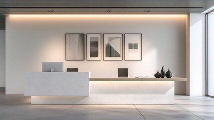 Modern Reception Area with Sleek Design and Minimalist Art