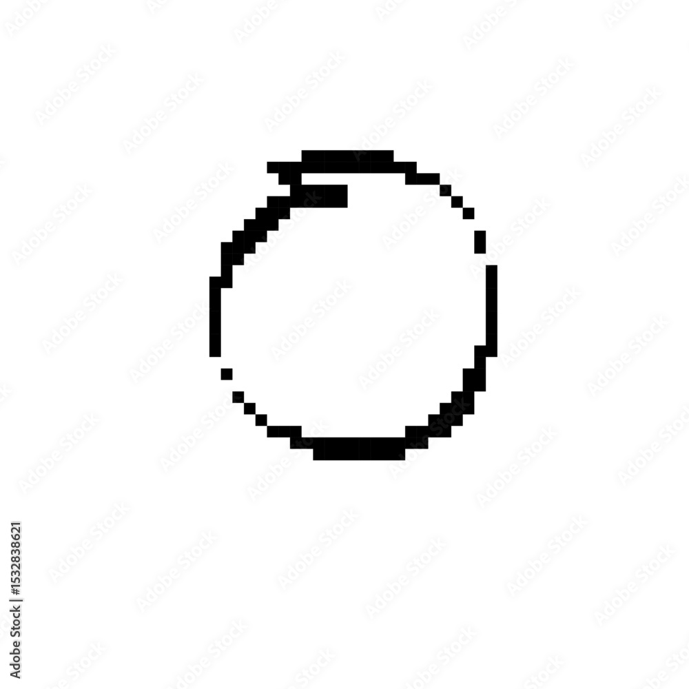 Poster black and white pixelated mosaic circle icon with a simple and geometric design style.