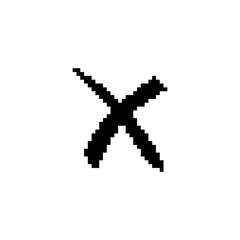 Black x icon in mosaic, pixel art style, featuring a retro, simplistic design with clear edges.