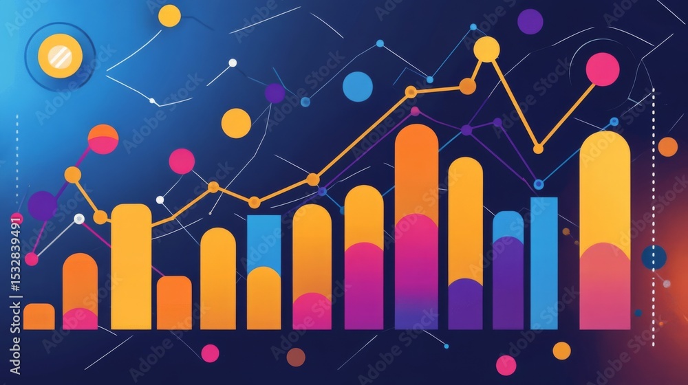 Poster A vibrant line graph showing growth trends with a dynamic background of abstract shapes, representing the fast-paced world of finance and investment.