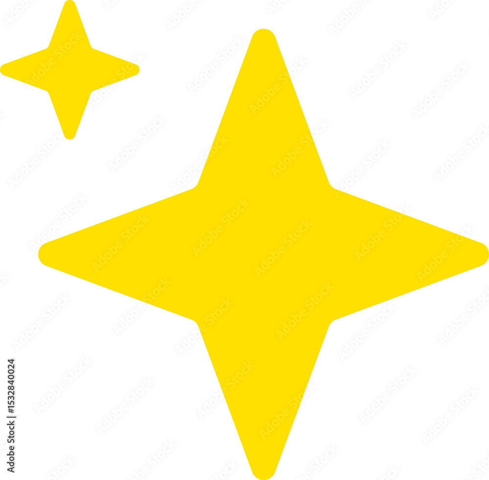 Poster pair of flat stars floating on transparent canvas with larger and smaller sparkle icons, copy space