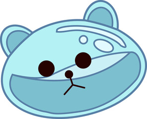 Minimalist cartoon bear face is showing flat pastel blue simple features on transparent background