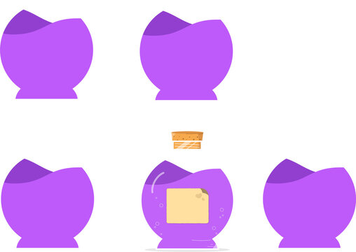 Fototapeta Flat design showing bottle with cork, purple liquid, square label, shapes on transparent backdrop
