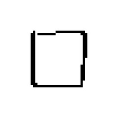 Black outlined pixel box icon sits centrally in a bold black square border, highlighting simplicity.