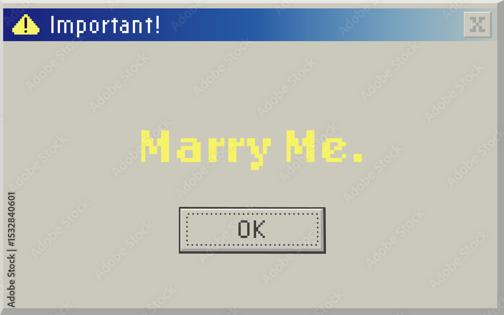 Poster pixel-art proposal dialog is showing os alert with warning icon, dashed ok button, transparent