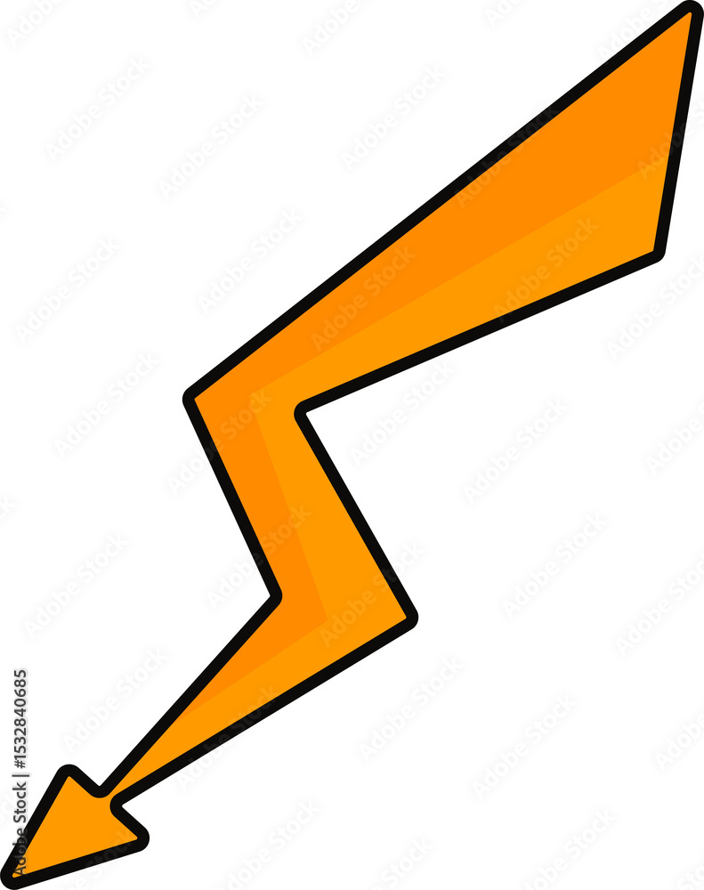 Aufkleber flat zigzag orange arrow with gradient is pointing diagonally down right on transparent background
