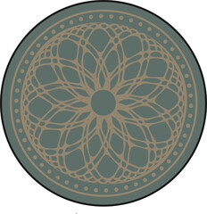 Mandala-like flat pattern is showing woven lines with dotted border on transparent background