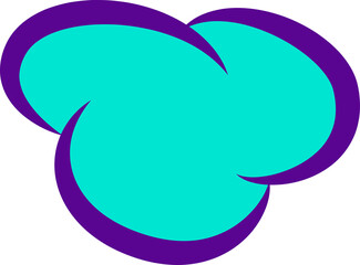 Flat design showing three merging cyan lobes, purple outline on transparent background, copy space