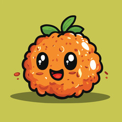 Fototapeta premium Joyful Cartoon Orange with Detailed Texture and Leaves