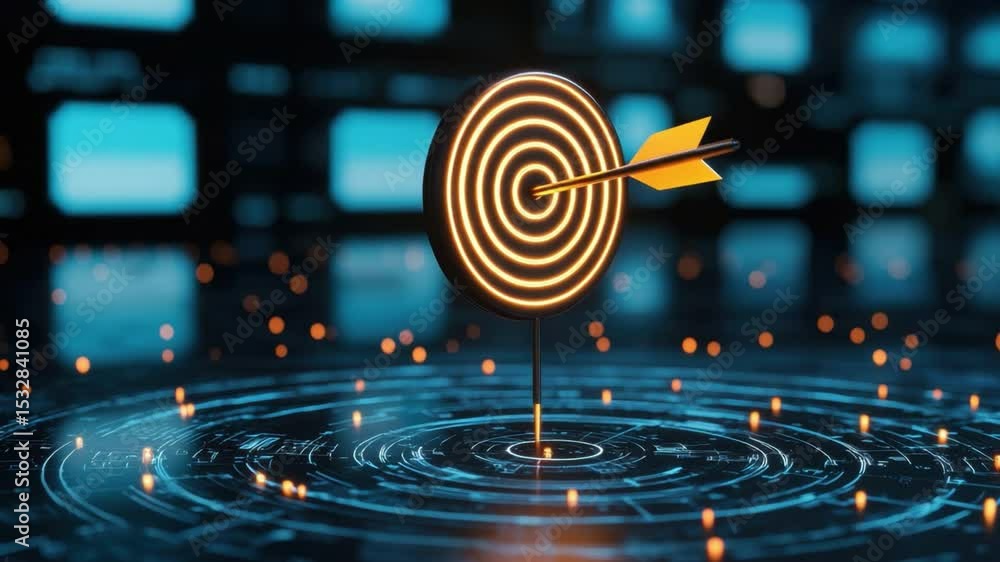 Poster abstract digital target with arrow symbolizing precision and focus in virtual space 4k video footage