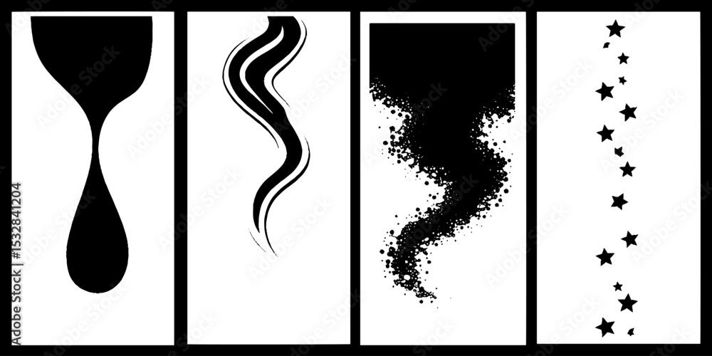 Poster surreal melting clock and spiral line with star arc design for art projects