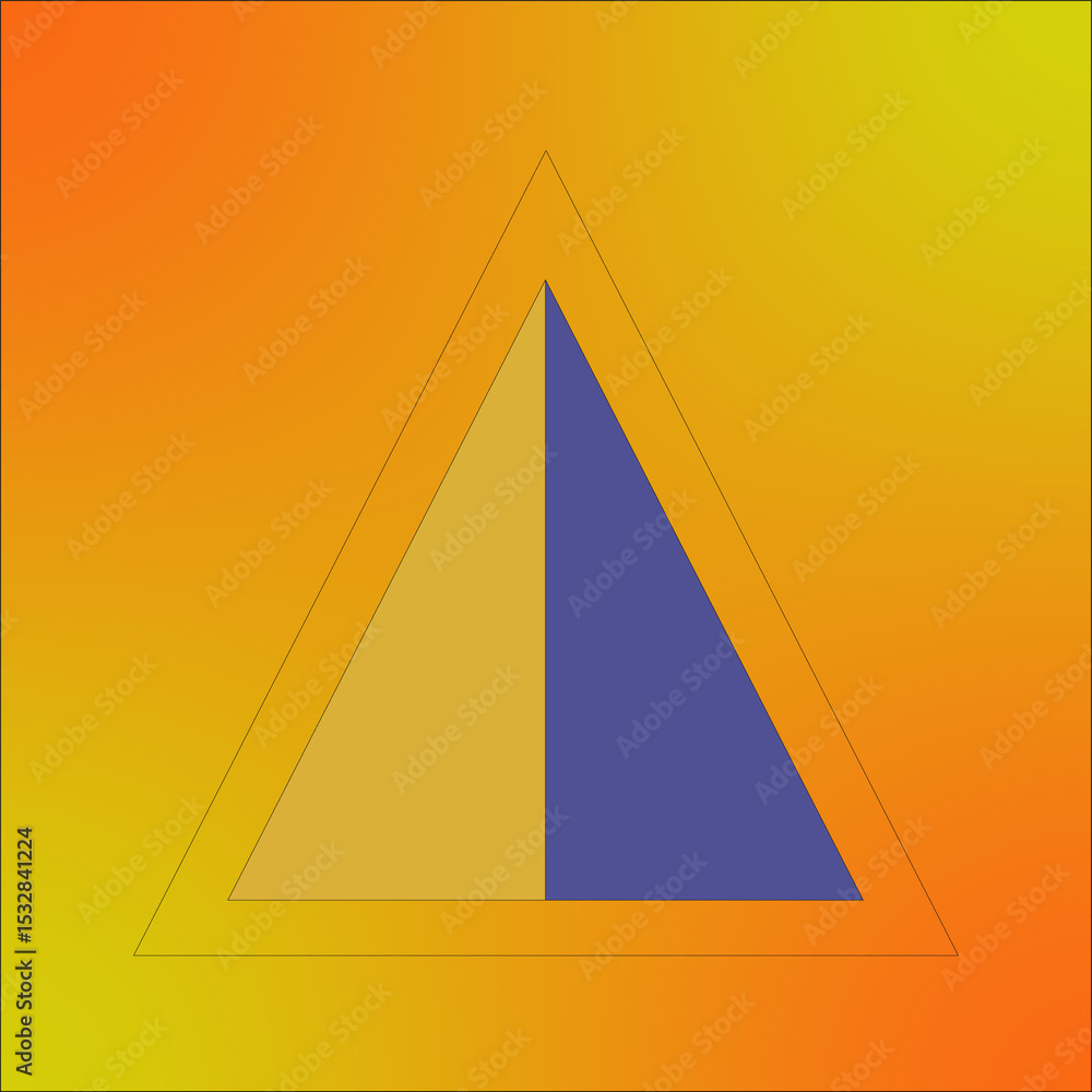 Aufkleber vector art showing triangle outline, split yellow and dark blue on gradient transparent backdrop