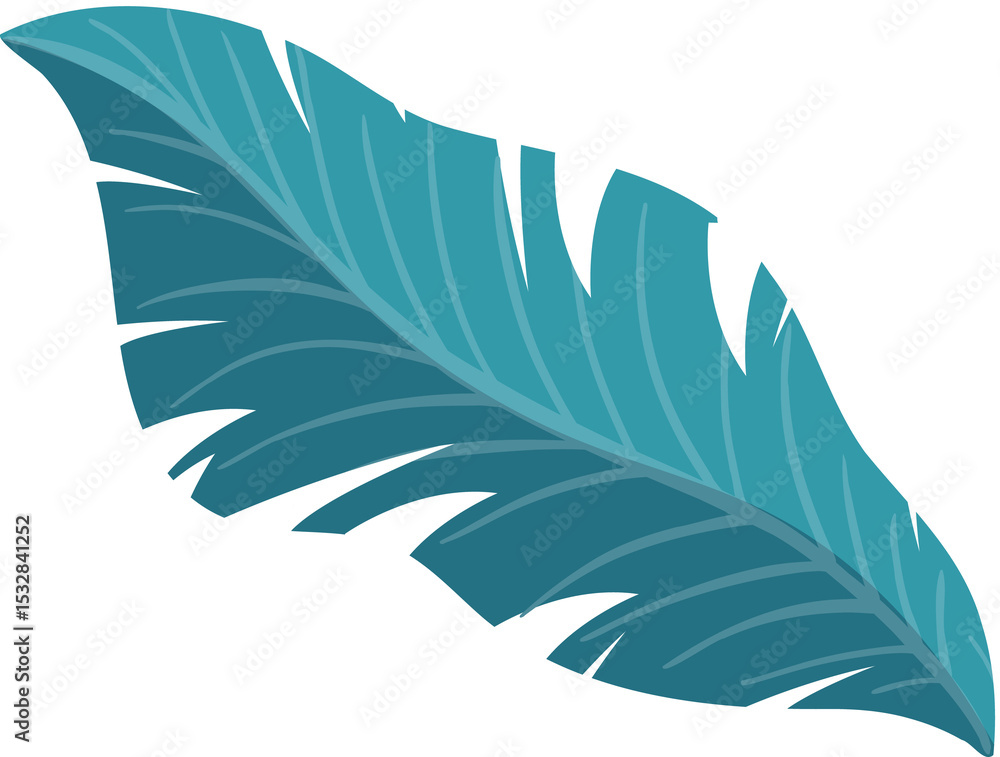 Poster stylized botanical feather is floating on clear background in gradient design with droplet accents