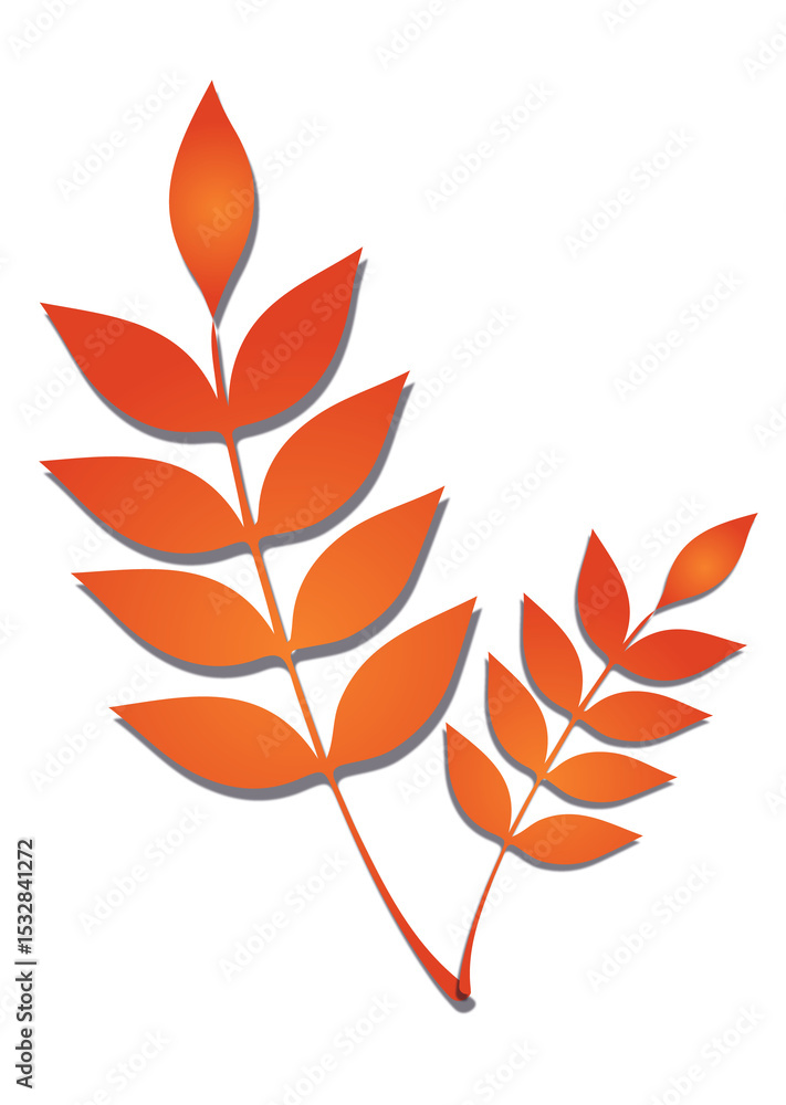 Poster flat vector orange leaf branches are floating on transparent background with gradient and drop sha