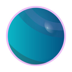 Flat glossy orb is floating on transparent background with purple ring and teal-blue gradients