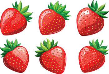 Red strawberries with green leaves vector illustration