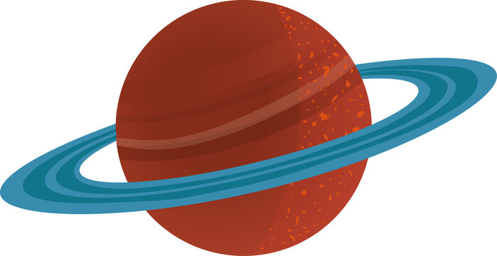 Naklejki Featuring red-orange textured ringed planet with blue rings in flat vector, transparent background