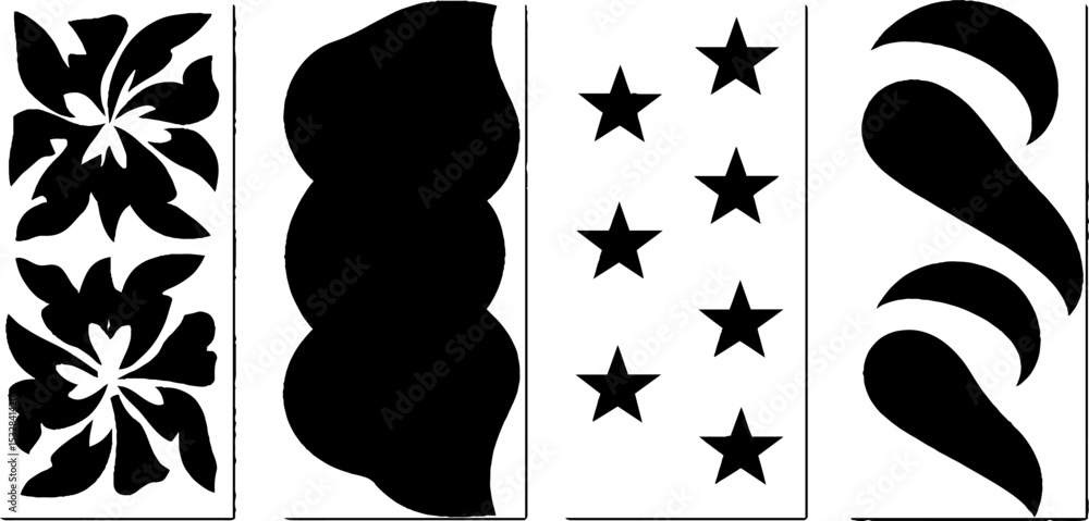 Poster decorative set of mosaic patterns with swirls and stars for creative design