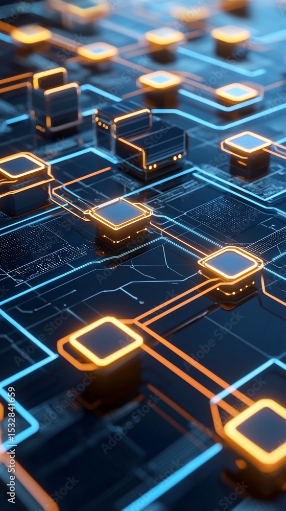 Poster intricate network design showcasing advanced technology with interconnected nodes