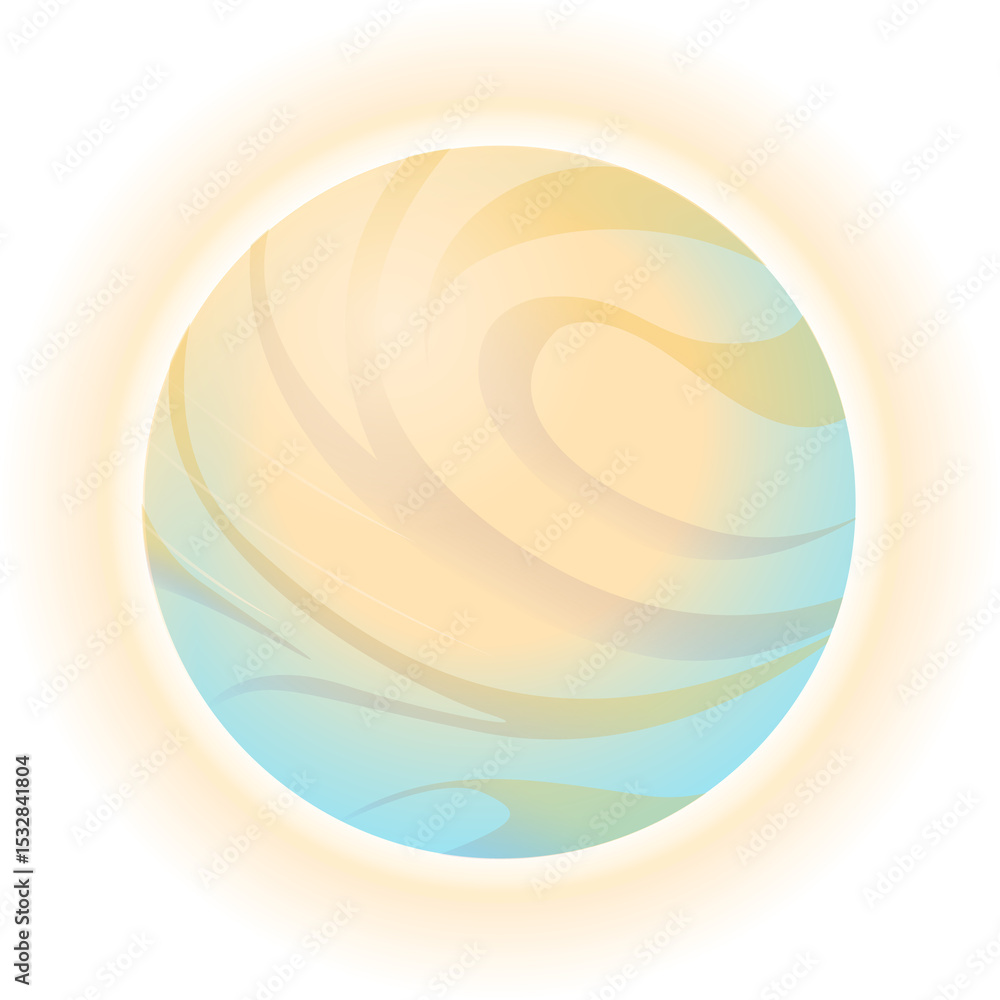 Poster abstract planet-like orb is showing swirling bands and ring on transparent background in flat style