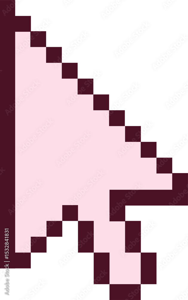 Poster pixel pointer pointing upper-left on transparent canvas showing pink interior and burgundy outline