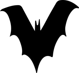 Flat bat silhouette vector is floating over transparent background, featuring scalloped wing edges