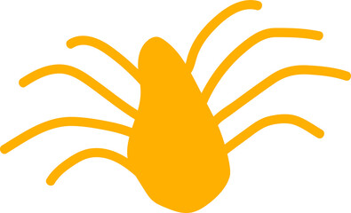 Stylized organic figure is showing tentacled form in flat orange vector style, transparent backdrop