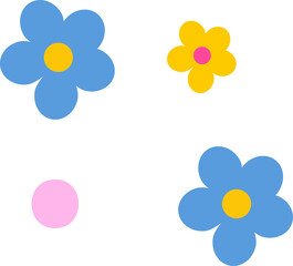 Set of flat vector floral shapes and pastel pink circle is floating over transparent background