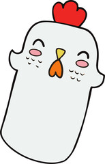 Plump cartoon chicken is appearing on transparent background, featuring flat vector design details